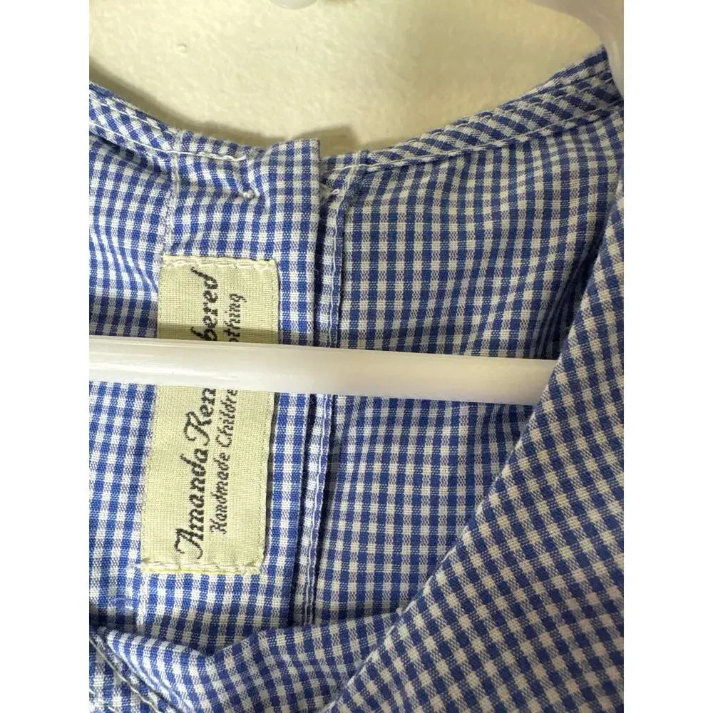 Girls Vintage Amanda Remembered Blue&White check smocked puff sleeve top Sz 3